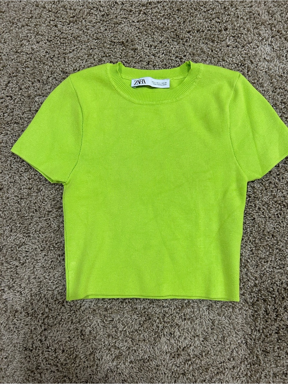 Zara Neon Lime Short Sleeve Knit Top